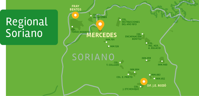 Mapa de colonias e inmuebles de la regional Soriano